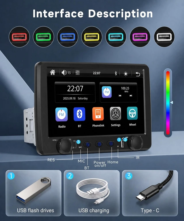 Alt view image 2 of 5 - 9'' Single Din Car Stereo with Wireless CarPlay and Android Auto,Single Din Touchscreen Car Radio with Rear View Camera Hands-Free Bluetooth USB Type-C SWC EQ FM Radio