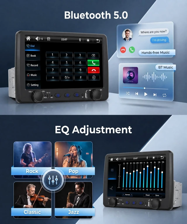 Alt view image 3 of 5 - 9'' Single Din Car Stereo with Wireless CarPlay and Android Auto,Single Din Touchscreen Car Radio with Rear View Camera Hands-Free Bluetooth USB Type-C SWC EQ FM Radio