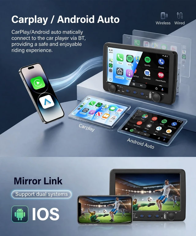 Alt view image 4 of 5 - 9'' Single Din Car Stereo with Wireless CarPlay and Android Auto,Single Din Touchscreen Car Radio with Rear View Camera Hands-Free Bluetooth USB Type-C SWC EQ FM Radio