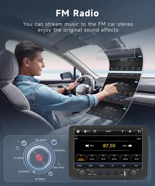 Alt view image 5 of 5 - 9'' Single Din Car Stereo with Wireless CarPlay and Android Auto,Single Din Touchscreen Car Radio with Rear View Camera Hands-Free Bluetooth USB Type-C SWC EQ FM Radio