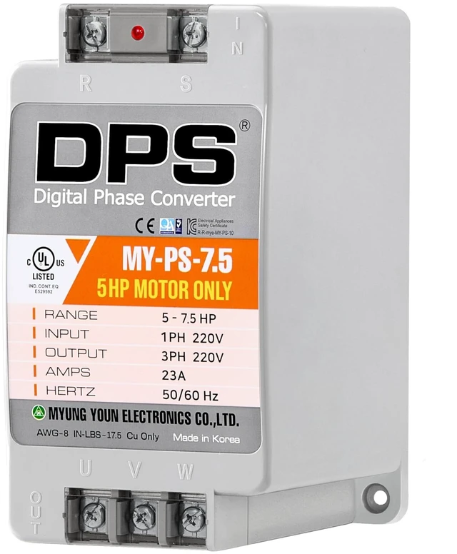 Main image of DPS Digital Phase Converter 7.5HP, My-PS-7.5, Single to 3 Phase, 23A 220V