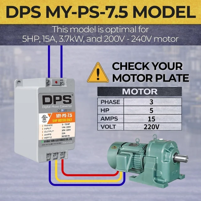 Alt view image 2 of 5 - DPS Digital Phase Converter 7.5HP, My-PS-7.5, Single to 3 Phase, 23A 220V