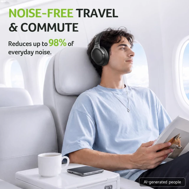 Alt view image 2 of 5 - Acer Active Noise Cancelling Headphones,Wireless Bluetooth Over-Ear,Black