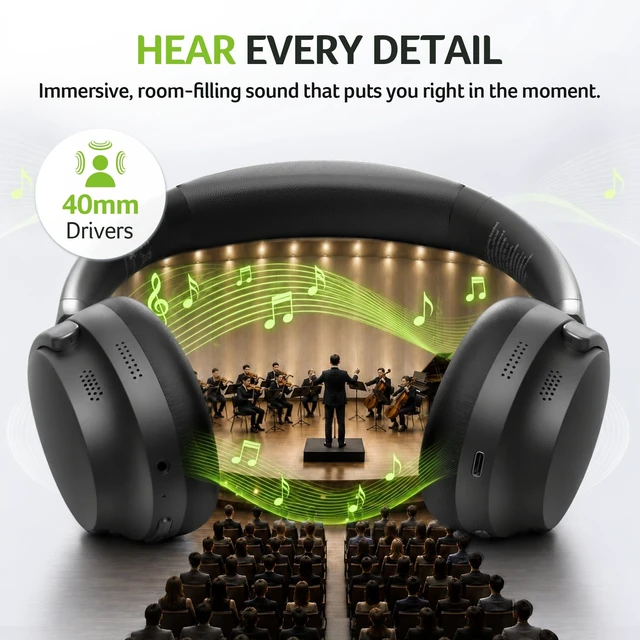 Alt view image 4 of 5 - Acer Active Noise Cancelling Headphones,Wireless Bluetooth Over-Ear,Black
