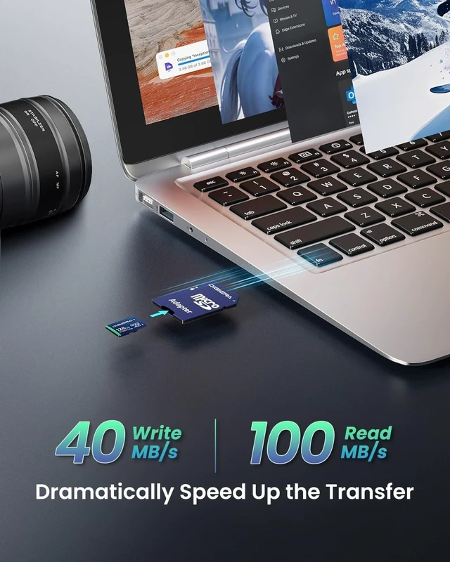 Alt view image 2 of 5 - DIGIERA 128GB CT100 microSDXC UHS-I Memory Card with Adapter - up to 100MB/s, C10, U3, V30, 4K UHD, A2, Micro SD Card for Smartphones, Tablets, Cameras, Gaming Consoles, and Drones (1 Pack)