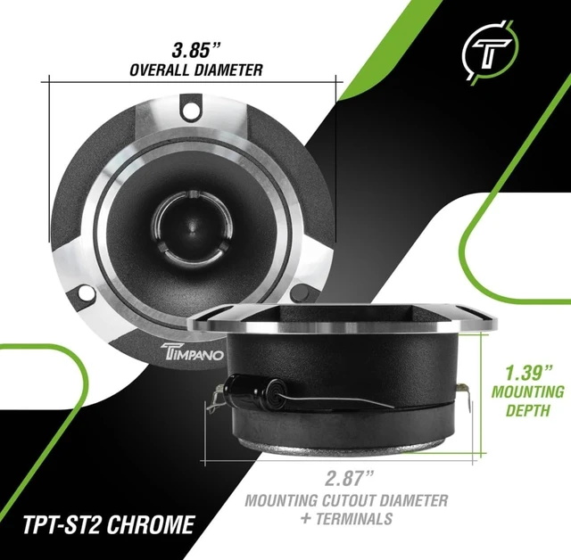 Alt view image 4 of 5 - Timpano TPT-ST2 Chrome Slim Super Tweeter, 600 Watts 4 Ohm, 105 dB, 1 in Voice Coil, 3.85 inch Pro Car Sound System Bullet Tweeters (Pair)
