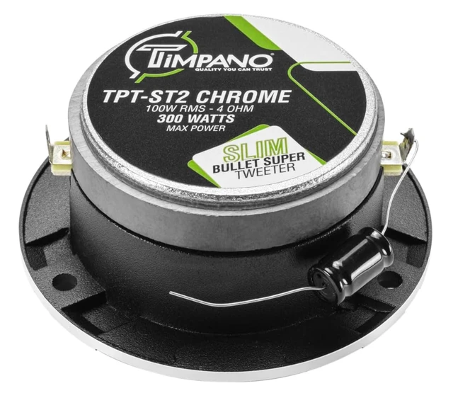 Alt view image 5 of 5 - Timpano TPT-ST2 Chrome Slim Super Tweeter, 600 Watts 4 Ohm, 105 dB, 1 in Voice Coil, 3.85 inch Pro Car Sound System Bullet Tweeters (Pair)