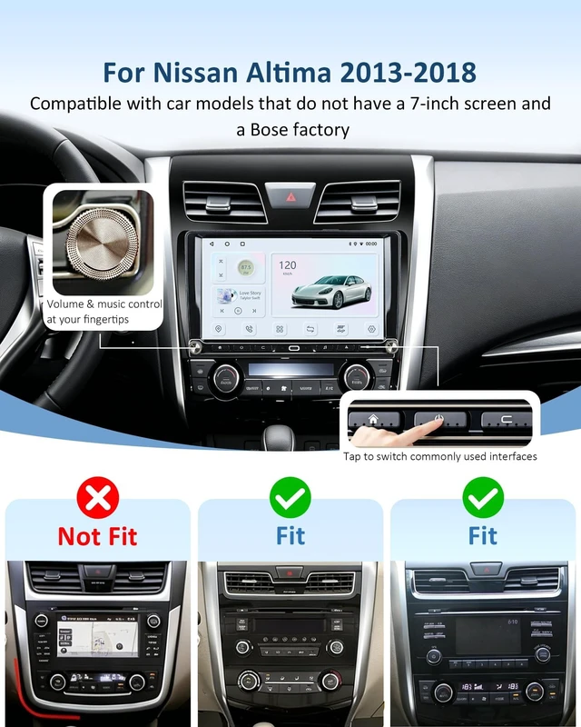 Alt view image 2 of 5 - 8-Core 4+64G Car Radio for Nissan Altima 2013-2018, Physical Buttons Knobs