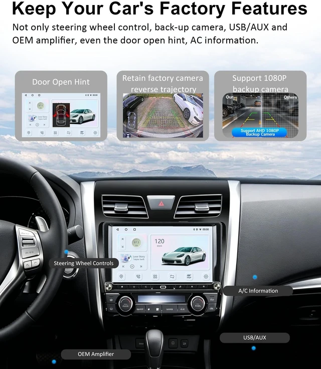 Alt view image 5 of 5 - 8-Core 4+64G Car Radio for Nissan Altima 2013-2018, Physical Buttons Knobs