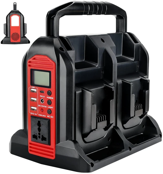Main image of WaxPar Power Inverter Compatible with Milwaukee 18V Battery, 4 Ports 350W Outdoor Generators Convert DC 40V to AC 120V Pure Sine Wave Inverter with 6 Output Ports, LED Light for Camping Emergency