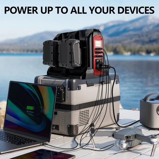 Alt view image 2 of 5 - WaxPar Power Inverter Compatible with Milwaukee 18V Battery, 4 Ports 350W Outdoor Generators Convert DC 40V to AC 120V Pure Sine Wave Inverter with 6 Output Ports, LED Light for Camping Emergency