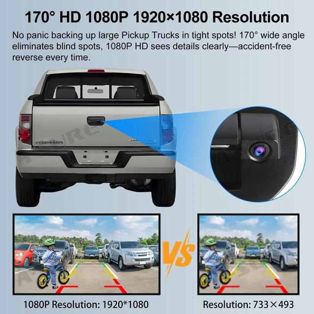 Alt view image 3 of 5 - ASURE Tailgate Handle with Backup Camera Replacement for Honda Ridgeline 2006-2014 1080P HD 170 Rear View Camera Night Vision IP68 Waterproof Wide Angle Truck Reverse Camera