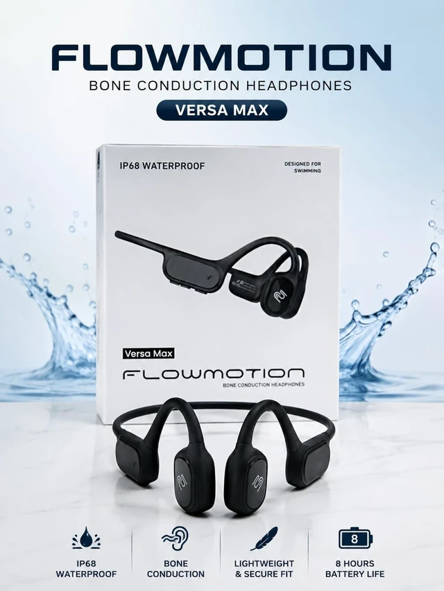 Alt view image 2 of 5 - FlowMotion Versa Open-Ear Swimming Headphones Bluetooth Bone Conduction Headphones, 32GB MP3 Player, IP68 Waterproof, Secure Fit for Workouts, Running, Swimming, Cycling, Gym, Built-in Microphone