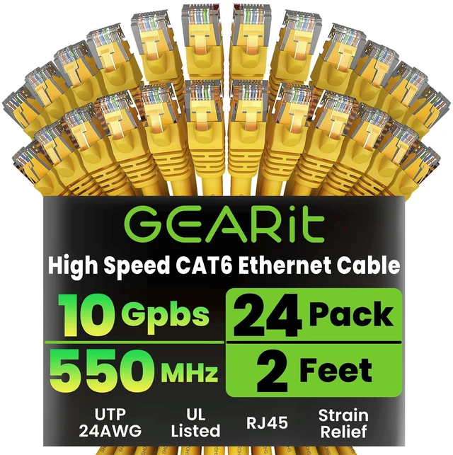 Main image of GEARit Cat6 Patch Cables Cat 6 Ethernet Cable 2 ft 24-Pack Yellow
