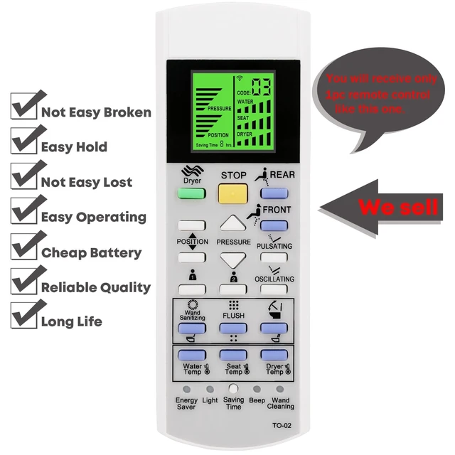 Alt view image 3 of 5 - Replacement Remote Control for TOTO Washlet Toilets and Bidets NX2 CS901 NX1 CS900 CWT996CEMFX CWT994CEMFG THU6209 TCF996WGE (with Wall Mounting Bracket)