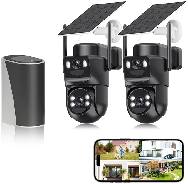 Main image of Leibuu 4K Solar Security Cameras Wireless Outdoor with Dual Lens, 2 Cam Kit, No Subscription Fee, Home Security System with Color Night Vision, Auto Tracking, Motion Detection