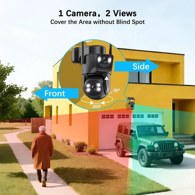 Alt view image 2 of 5 - Leibuu 4K Solar Security Cameras Wireless Outdoor with Dual Lens, 2 Cam Kit, No Subscription Fee, Home Security System with Color Night Vision, Auto Tracking, Motion Detection