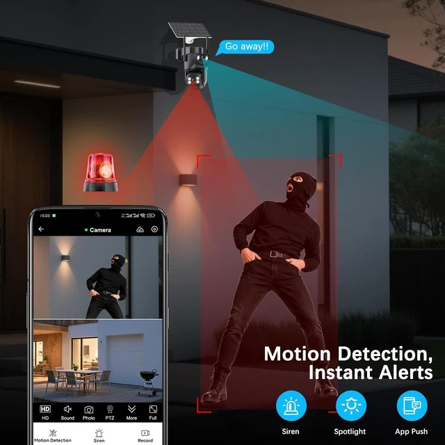 Alt view image 3 of 5 - Leibuu 4K Solar Security Cameras Wireless Outdoor with Dual Lens, 2 Cam Kit, No Subscription Fee, Home Security System with Color Night Vision, Auto Tracking, Motion Detection
