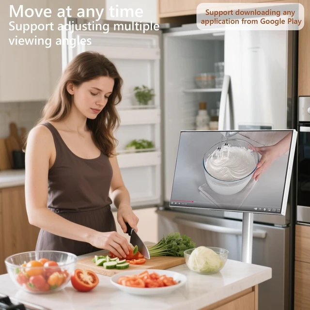 Alt view image 3 of 5 - 21.5" FHD Portable Smart TV on Wheels, Android 13 OS,4GB+64GB (White)