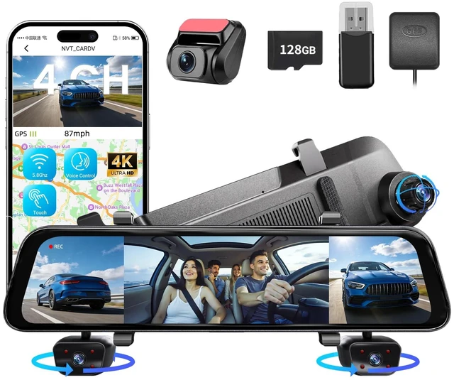 Main image of 12" 4K+1080Px3,4 Channel Mirror Dash Cam Front and Rear with STARVIS Sensor, Rear View Mirror Camera,Back up Camera for Cars,8 IR Night Vision,WiFi,GPS,Voice Control,Free 128G SD
