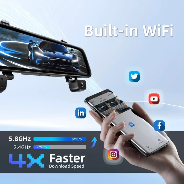 Alt view image 3 of 5 - 12" 4K+1080Px3,4 Channel Mirror Dash Cam Front and Rear with STARVIS Sensor, Rear View Mirror Camera,Back up Camera for Cars,8 IR Night Vision,WiFi,GPS,Voice Control,Free 128G SD