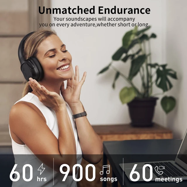 Alt view image 5 of 5 - Active Noise Cancelling Headphones, Wireless Over-Ear Bluetooth, HiFi deep bass, Foldable Headphones, Transparent Mode, 50H Long ANC Playtime, Durable Headset for Traveling/Gym Use/Home (Black)
