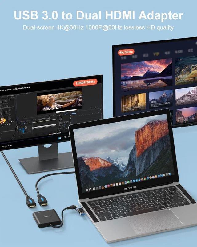 Alt view image 2 of 5 - BKELHS USB 3.0 to Dual HDMI Adapter, USB to 2 HDMI Multiple Monitor 4K 1080P 60HZ Full HD Audio Video Graphics Converter Cable Laptop Splitter Extended Display Dual Screens Desktop for Windows Mac OS