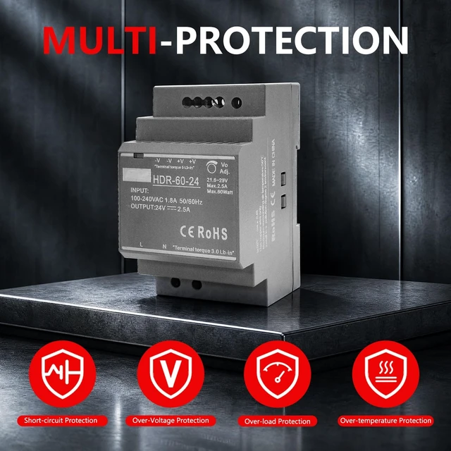 Alt view image 2 of 5 - CXCESNS HDR-60-24 Din Rail Power Supply,24V DC 2.5A 60W