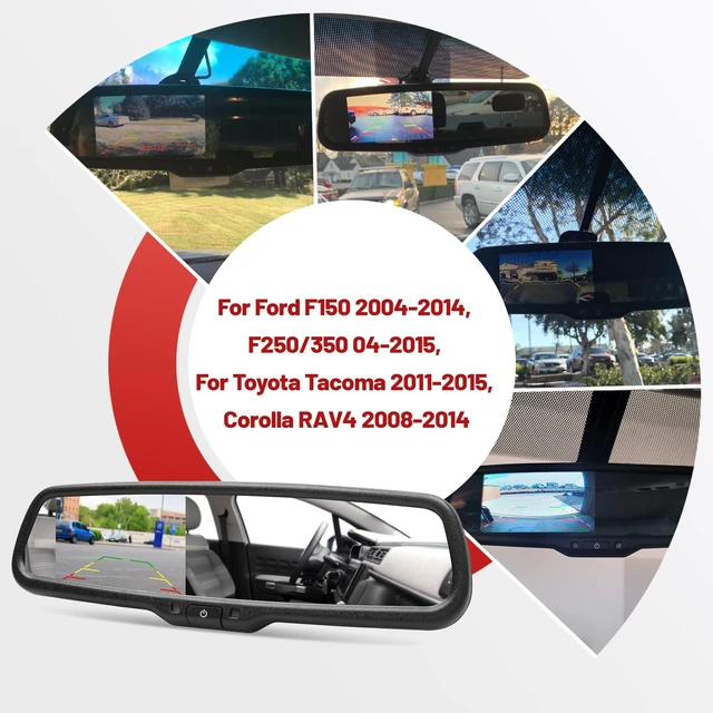 Alt view image 5 of 5 - RED WOLF 4.3" Anti-glare Rear View Backup Mirror Monitor W/Dual Channel Fit Ford F150 2004-2014, F250/350 04-2015, Toyota Tacoma 2011-2015, Corolla RAV4 2008-2014, 2010-2014 Chevy Equinox