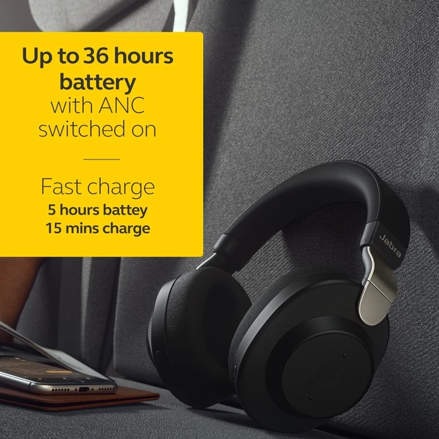 Alt view image 3 of 5 - Jabra Elite 85h Titanium Black Bluetooth Noise-Canceling Headphones, Over-Ear, 36-Hour Battery Life, Water Resistant, ANC, SmartSound, Fast Charging