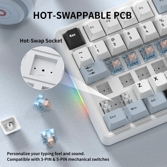 Alt view image 3 of 5 - 7KEYS BJ75 Wireless Mechanical Keyboard, Bluetooth Rechareable