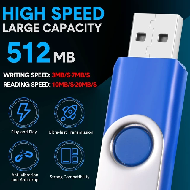 Alt view image 3 of 5 - Outus 50 Pack USB 2.0 Flash Drives Bulk, Blue Swivel with Lanyards,512 MB