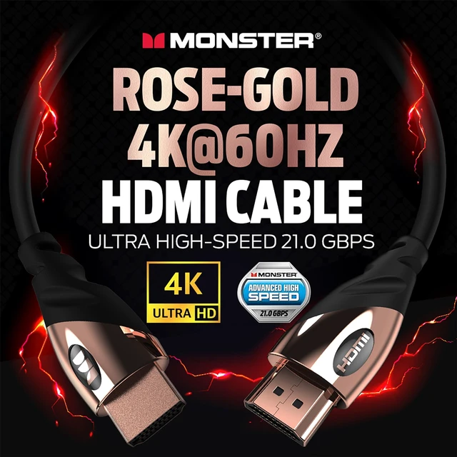 Alt view image 2 of 5 - Monster Rose Gold HDMI Cable 4K Ultra HD - Compatible with Xbox Series X, PlayStation 5, Nintendo, Apple TV HDMI Cable - 24K Gold Contacts, High Speed 21 Gbps, 60/120 Hz, Duraflex Coating (6 FT)