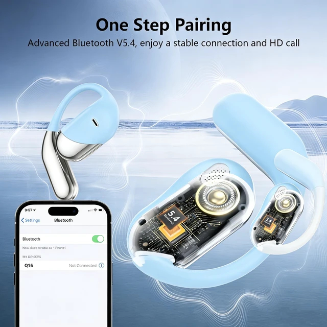Alt view image 5 of 5 - Aurotlu Open Ear Wireless Earbuds Headphones, Bluetooth Built-in Mic,Waterproof, LED Display Charging Case,on Ear Hooks Clip Ear BudsUltra-Comfort Earphones Design for Running/Workout/Sport/Off
