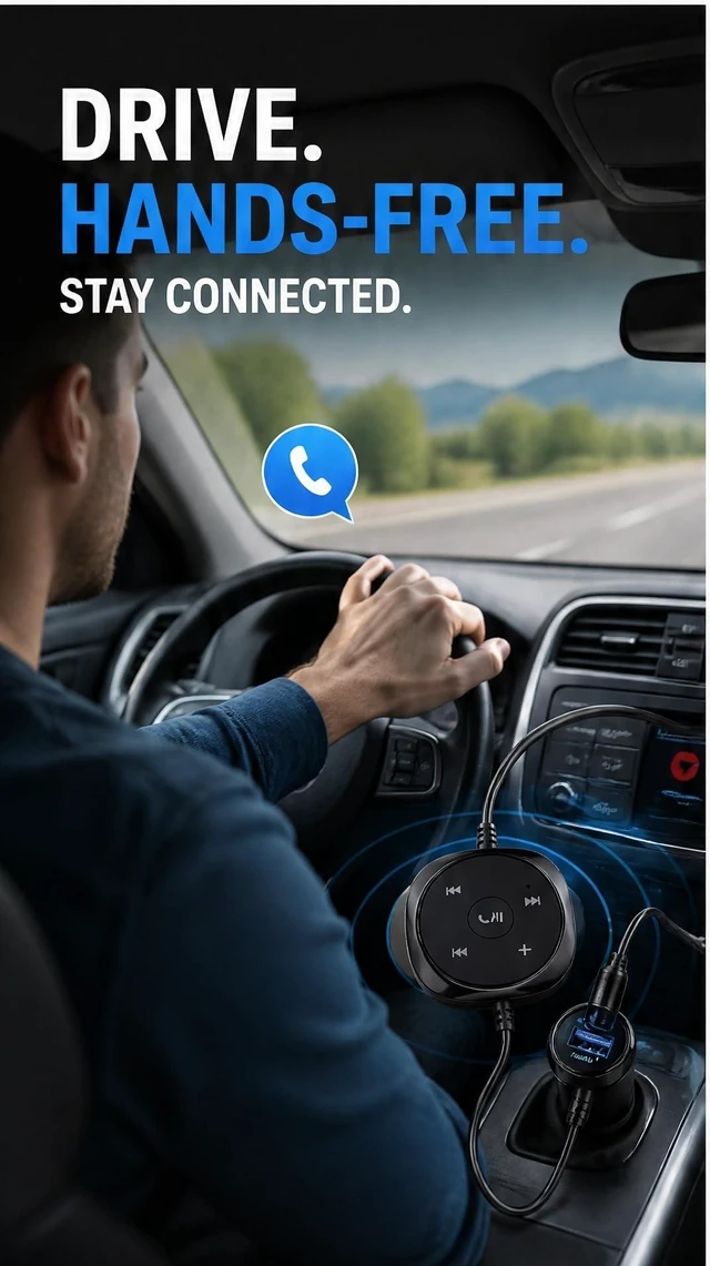 Alt view image 4 of 5 - Bluetooth Car Kit, 5.0 Audio Receiver Handsfree Calling, 5V 2.1A USB