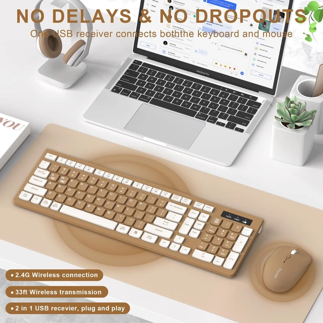 Alt view image 2 of 5 - Wireless Keyboard and Mouse Combo Silent for Office and Home(Mocha Color-A)
