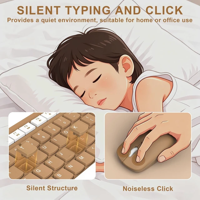 Alt view image 3 of 5 - Wireless Keyboard and Mouse Combo Silent for Office and Home(Mocha Color-A)
