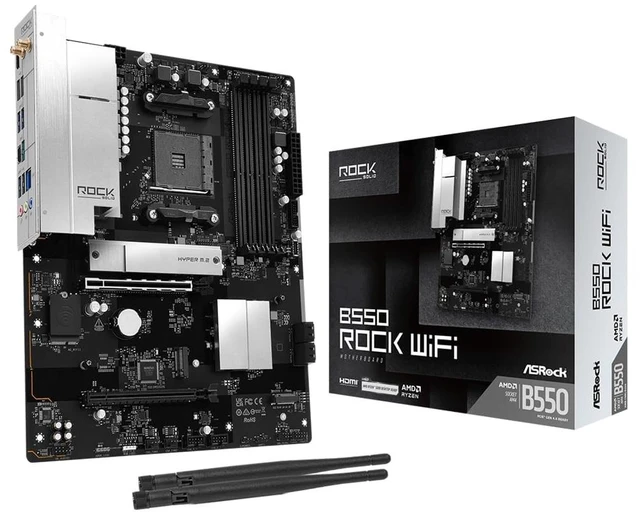 Main image of ASRock B550 Rock WiFi ATX Motherboard, AM4 Socket for Ryzen 3000-5000 CPUs, DDR4 4733+ (OC), PCIe 4.0, Triple M.2, 2.5G LAN, Wi-Fi 6E