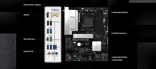 Alt view image 3 of 5 - ASRock B550 Rock WiFi ATX Motherboard, AM4 Socket for Ryzen 3000-5000 CPUs, DDR4 4733+ (OC), PCIe 4.0, Triple M.2, 2.5G LAN, Wi-Fi 6E