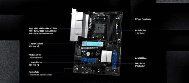 Alt view image 5 of 5 - ASRock B550 Rock WiFi ATX Motherboard, AM4 Socket for Ryzen 3000-5000 CPUs, DDR4 4733+ (OC), PCIe 4.0, Triple M.2, 2.5G LAN, Wi-Fi 6E