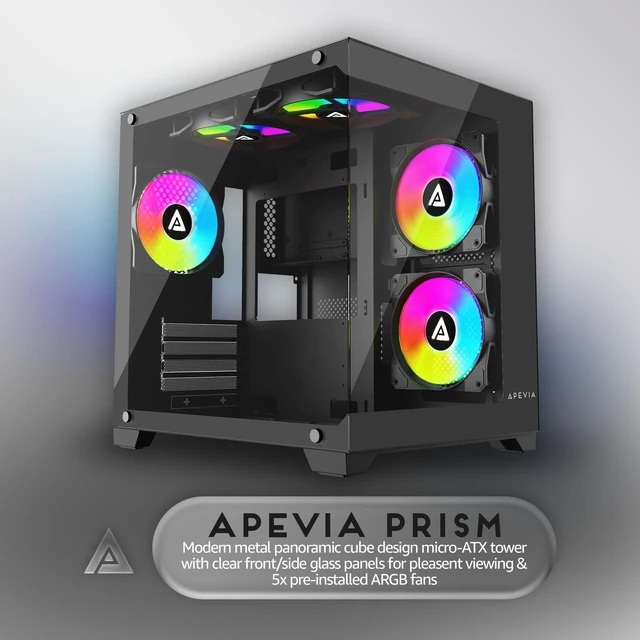 Alt view image 2 of 5 - Apevia Prism-BK Dual Chamber Micro-ATX Case with 5X ARGB PWM Fans