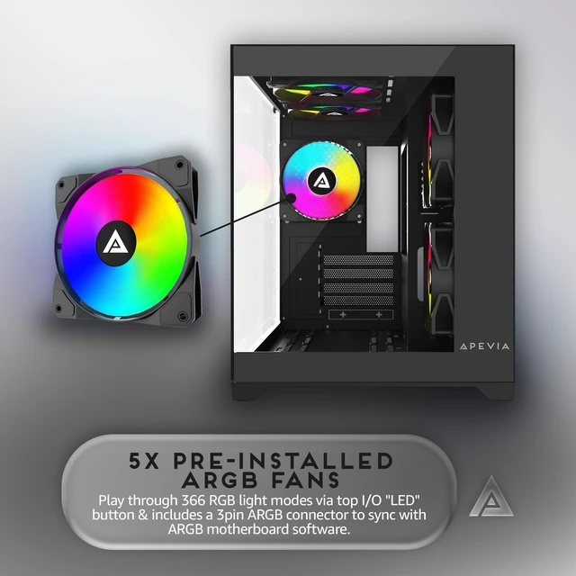 Alt view image 3 of 5 - Apevia Prism-BK Dual Chamber Micro-ATX Case with 5X ARGB PWM Fans