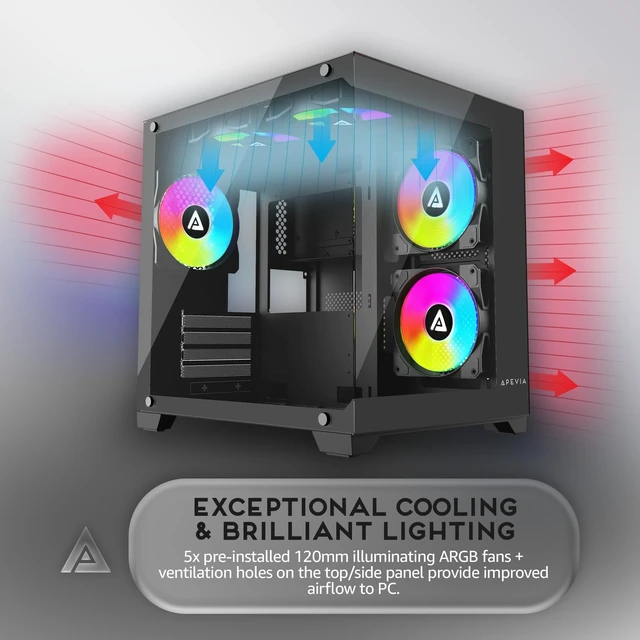 Alt view image 4 of 5 - Apevia Prism-BK Dual Chamber Micro-ATX Case with 5X ARGB PWM Fans