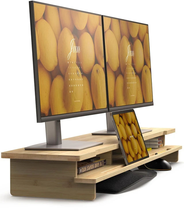 Main image of WELL WENG 42.5 Dual Monitor Stand with Phone & Tablet Holder Desk Shelf