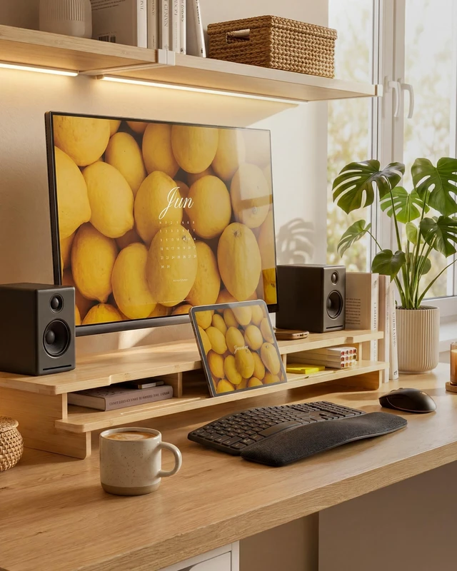 Alt view image 2 of 5 - WELL WENG 42.5 Dual Monitor Stand with Phone & Tablet Holder Desk Shelf