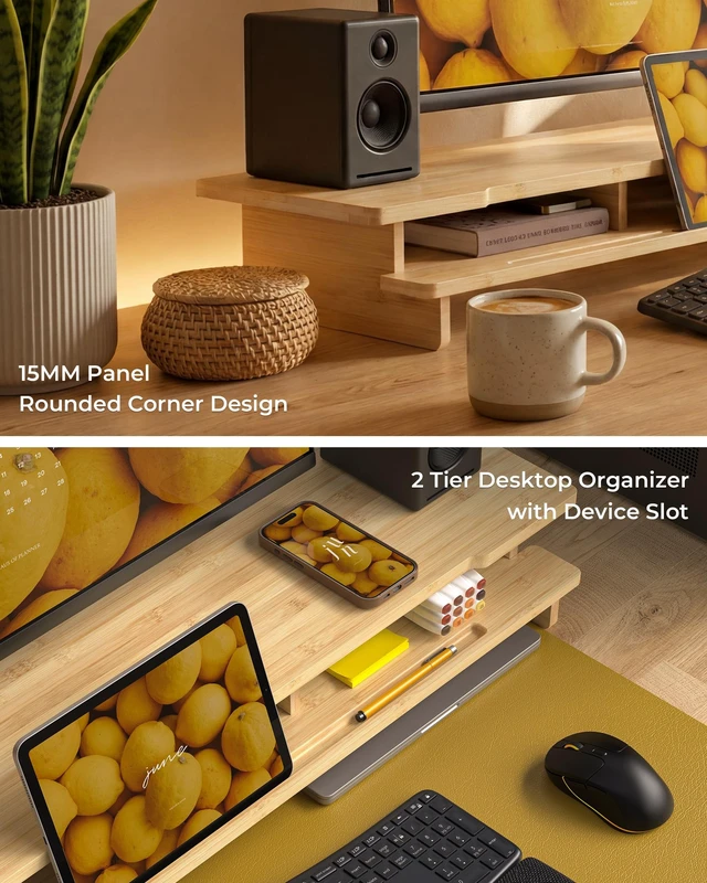 Alt view image 3 of 5 - WELL WENG 42.5 Dual Monitor Stand with Phone & Tablet Holder Desk Shelf