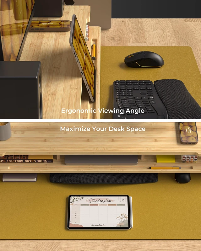 Alt view image 4 of 5 - WELL WENG 42.5 Dual Monitor Stand with Phone & Tablet Holder Desk Shelf