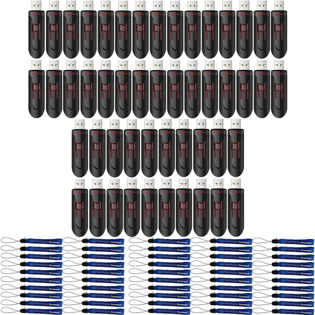 Main image of SanDisk USB Type-A Glide 16GB Flash Drive 50 Pack Up to 100MB/s Read Speed Compatible with Laptops and Personal Computers (SDCZ600-016G-B35) Bundle with (50) Everything But Stromboli Lanyards