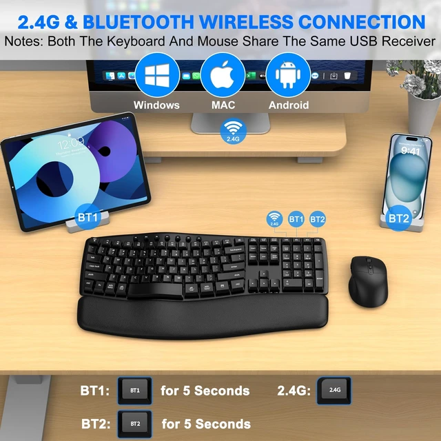 Alt view image 3 of 5 - Wireless Keyboard and Mouse Combo, Bluetooth/2.4G Dual-Mode(Black Graphite)