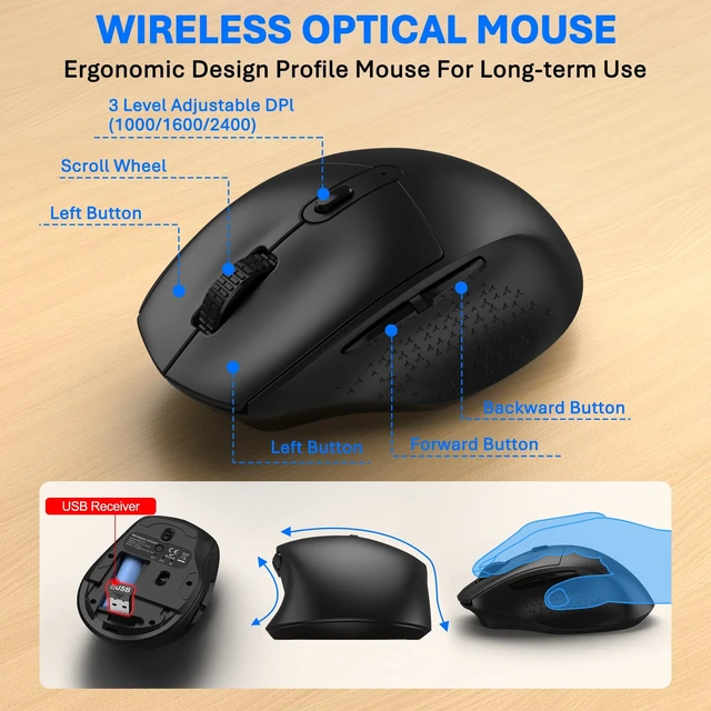 Alt view image 5 of 5 - Wireless Keyboard and Mouse Combo, Bluetooth/2.4G Dual-Mode(Black Graphite)